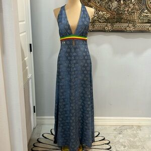 Coogie Blue Logo All Over with Multi Color Print Logo on Halter Top Back. Size L